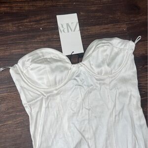 NWT Zara Satin Effect Bustier White Ecru Bodysuit